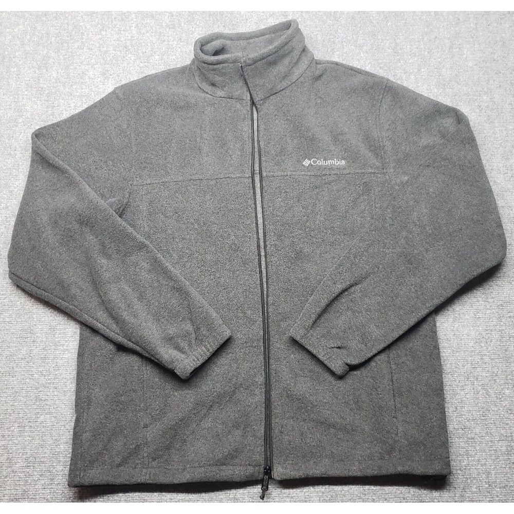 Columbia Fleece Jacket Mens L Dark Gray Full Zip Long Sleeve Polyester Solid